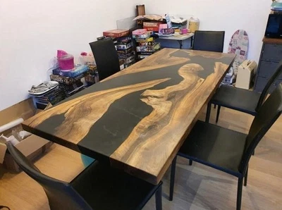 Resin Epoxy Wood Table Top Dining & Coffee Modern River Resin Table Custom Table - Image 1 of 4
