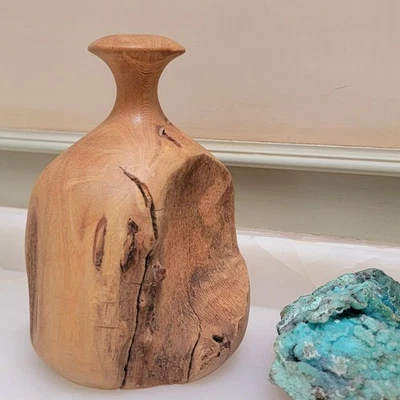 Paulownia Wooden Vase SIGNED Palo Verde 1/86 Rustic Farm Country Home Decor 6" H - Image 1 of 4