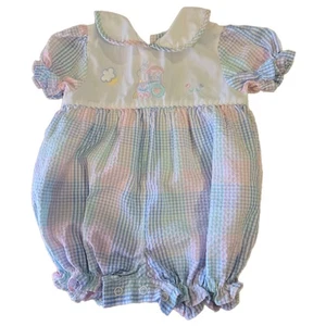  Mameluco Burbuja Cuadros Seersucker Bordado Tren Talla 3-6 Meses De Colección - Imagen 1 de 8