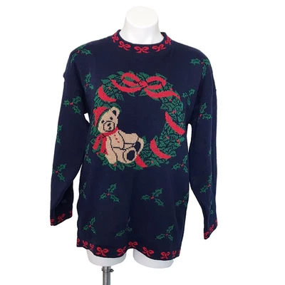 Vintage 90s Nutcracker Bear and Holly Hoilday Oversized Sweater, L - Image 1 of 4