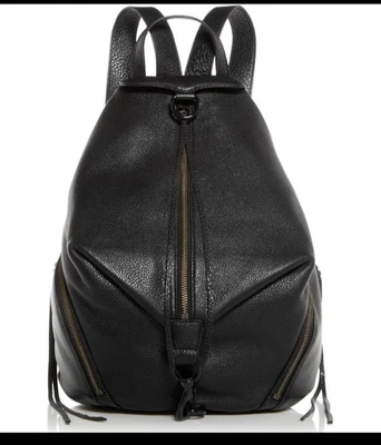 Rebecca Minkoff Julian 银色五金背包黑色鹅卵石皮革  — 第 1/4 张图片