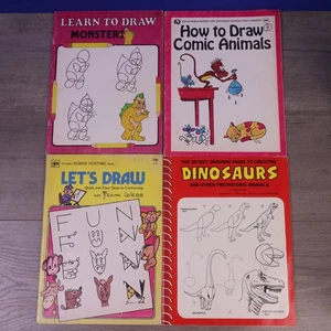 4 Vintage 1981 “How To Draw” Softcover Books. Dinosaurs; Monsters; Etc - Picture 1 of 1