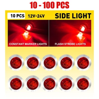 10-100X 3/4" LED Strobe+Steady Marker Lights Red 12V 24V Dual Function w/Bezels - Image 1 of 4