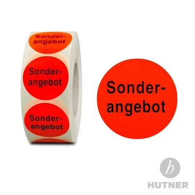 HUTNER Aktionsetiketten Sonderangebot 32mm permanent Aufkleber Rolle Etiketten rot rund