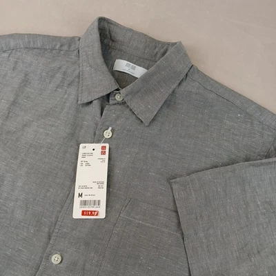 Uniqlo Medium Mens Shirt Button Up Short Sleeve Linen Blend NWT 22x28 - Image 1 of 4