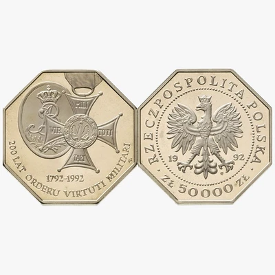 ✨Rara MONEDA 200 Aniversario de la Orden Virtuti Militari Polonia 50000 Zlotych 1992 Foto 1 de 4