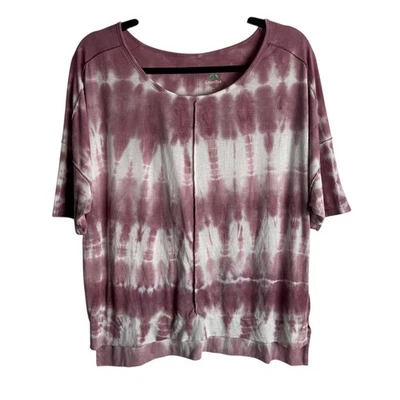 Green Tea Size Large Pink White Tie Dye High Low Tee Soft Casual Oversized Boho - Image 1 of 4