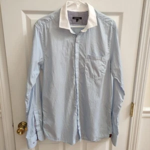 Gucci G Logo Men's Button Down Shirt Blue White Pin Stripe Men's XL Run Small - Picture 1 of 14