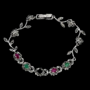 NATUR RUBIN SMARAGD SAPHIR MARKASIT ARMBAND MASSIV 0,925 STERLINGSILBER 8 ZOLL - Bild 1 von 3