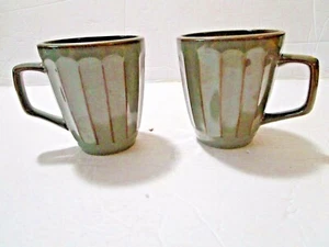 Sango Society Avocado #4701 Coffee Cups / Mugs 12 oz Set of 2 Rustic Ribbed NEW - Picture 1 of 4