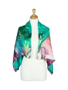 Abstract Magic Mulberry Satin Silk Stole Women Square Scarf - Picture 1 of 5