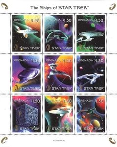 Grenada 1999 - Star Trek Ships - Sheet of 9 Stamps Gold Logo Scott #2886 - MNH - Picture 1 of 1