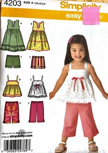Simplicity Pattern 4203 Child Cropped Pants Shorts Dress Top Toddler Size 1/2-4  - Picture 1 of 2