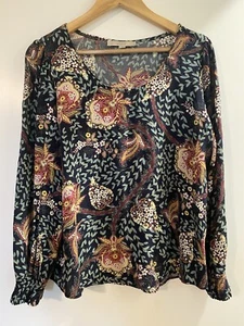 Camicetta Loft Navy floreale polsino fumè manica lunga contadina TG M top boho - Foto 1 di 8