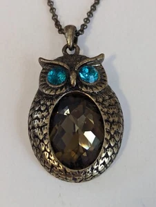 Collar-pendientes a juego de búho con gemas antiguas de oro, turquesa y amarillo ajustados de 20" para mujer - Imagen 1 de 6