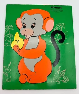 Vintage Playskool Wooden Puzzle Monkey Shines Orange with Banana #165-4 - Picture 1 of 5