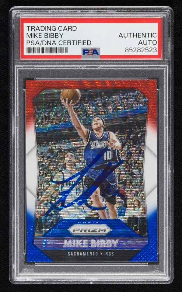 Mike Bibby Signed 2015-16 Panini Prizm Red White & Blue Card #265 (PSA) Kings - Image 1 of 2