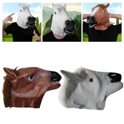 Horse Head Mask Fancy Dress Adult Halloween Horse Head Latex Cosplay Costume - - Image 1 of 4