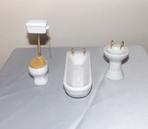 Doll House Bathroom Sink Toilet Bathtub Porcelain 1:12 Scale - Picture 1 of 2