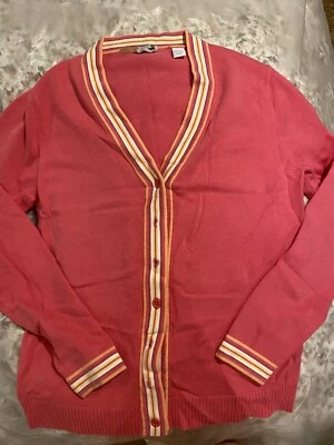IZOD Cárdigan Suéter Mujer M Rosa Naranja Cárdigan Algodón Botón Manga Larga Foto 1 de 4