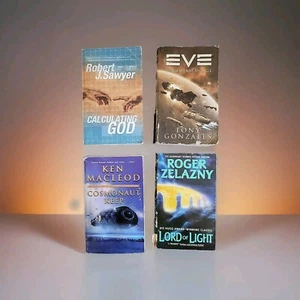 4 Science Fiction Paperbacks by Sawyer, Gonzales, Macleod, & Zelazny Eve God  - Picture 1 of 20