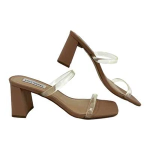 Steve Madden Tan and Clear Block Heel Sandals | Size 8.5 - Picture 1 of 9