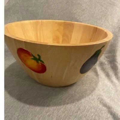 NEW RARE Vintage Clay Art Wooden Bowl Hand Painted Salad Bowl - Image 1 of 4