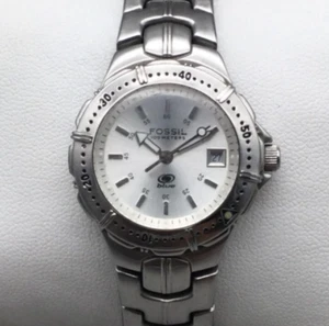 Fossil Watch Women 29mm Silver Tone Date New Battery 6.75" - Picture 1 of 15