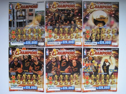 Set of ( 6 ) Ohio Lottery CLEVELAND CAVALIERS CAVS 2016 NBA Champions Tickets Cover