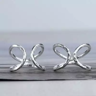 Hammered Infinity Wrap Ring 925 Sterling Silver Adjustable Open Band Handmade Gi - Image 1 of 4