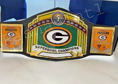 Green Bay Packers Superbowl Championship Leather title belt Adult size 2mm 4mm Cover