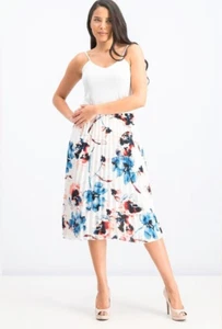 DKNY Gonna 4 Midi Bianca Chiffon Floreale Pieghettata Leggera Resort Ufficio Lavoro - Foto 1 di 10