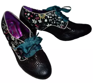 VGUC! POETIC LICENCE OXFORD LACE-UP PUMPS, BLACK & FLORAL DESIGN ~ 8 MEDIUM - Imagen 1 de 14