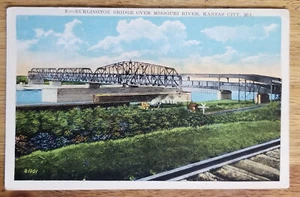 Puente Burlington sobre el río Missouri Kansas City MO postal 1930 Miller Art - Imagen 1 de 1