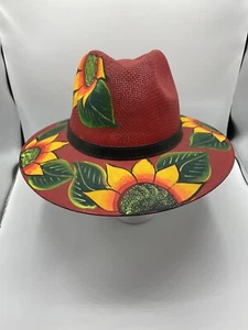 MEXICAN Artisan Hat Hand Painted Fedora Floral Sombrero Panama Bohemian L - Picture 1 of 10