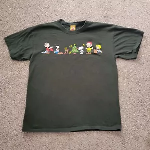 T-shirt natalizia vintage Y2K Peanuts Snoopy Charlie marrone taglia adulto L verde - Foto 1 di 14