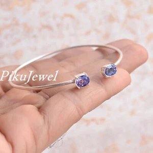 African Amethyst Cut Gemstone Bangle 925 Sterling Silver New Art Women Bracelet - Picture 1 of 8