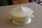 Vintage Fire King Oven Glass Ivory Cream Casserole Dish with Lid & Stand/Trivet