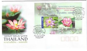 2002 FDC Australia-Thailand Joint Issue. Lotus Flowers. MS. PicPMK"WATERGARDENS"