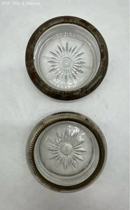 2 Silver Plated & Glass Drink Coasters - Picture 1 of 5