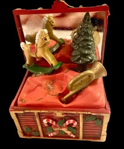 Vintage Ornament Treasure Chest Rocking Horse Trumpet Tree Mirror  - Picture 1 of 16