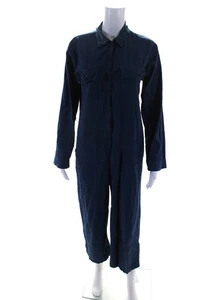 Lacausa Womens Blue Cotton Collar Long Sleeve Straight Leg Overalls Size S - Picture 1 of 6
