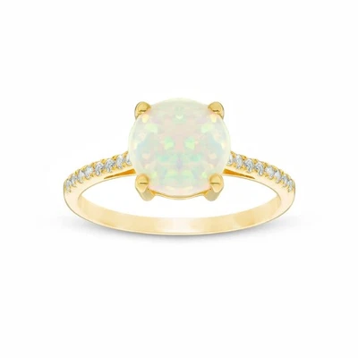 Yellow Gold Plated Sterling Silver Created Opal & White Sapphire Statement Ring - Image 1 of 4