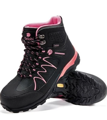 Botas Delobi Steel Toed para mujer 9,5 impermeables negras y rosas con cordones Foto 1 de 4