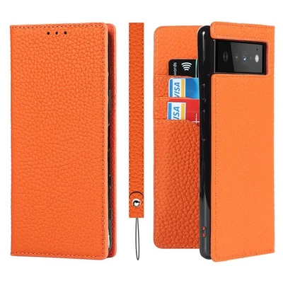 Lanyard Genuine Leather Ultra Thin Flip Wallet Case Cover f Google Pixel 9/8/7/6 - Image 1 of 4