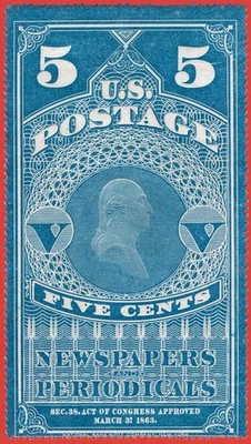 [st7072]USA 1865 Scott#PR1 Newspaper 5¢ Blue MNGAI cv:$750 National Bank Note Co - Image 1 of 2