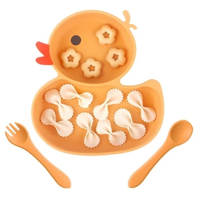 Baby Teller mit Saugnapf, kinderteller mit Saugnapf mit Löffel+Gabel, BPA-Fre... - Bild 1 von 4