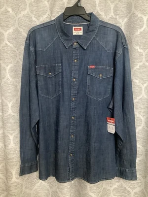 Wrangler Pearl Snap Jean Shirt Mens Size 3XL Blue Western Cowboy Denim - NEW - Image 1 of 4
