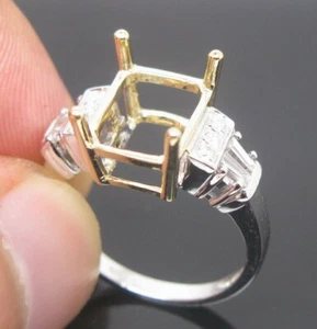 8x10mm Emerald Cut Solid 14k 2-Tone Gold Natural Diamond Semi Mount Ring Setting - Picture 1 of 5