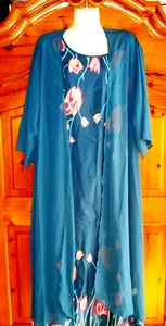 Maxi-Sommerkleid mit Mantel Gr. 52/54 petrol mit Blüten, bitte Bild ansehen - Bild 1 von 3
